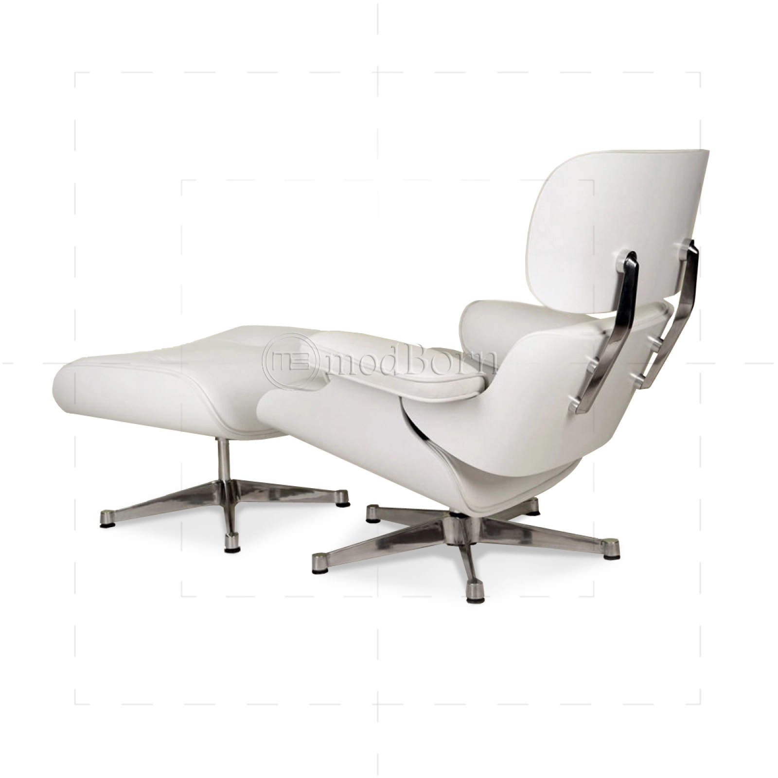 Lounge Chair and Ottoman White Leather White Wood Lounge Chair and Ottoman White Leather White Wood